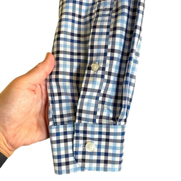 Duluth Trading Blue Plaid Button Down Trim Fit Shirt Cotton Mens L EUC - Picture 5 of 7